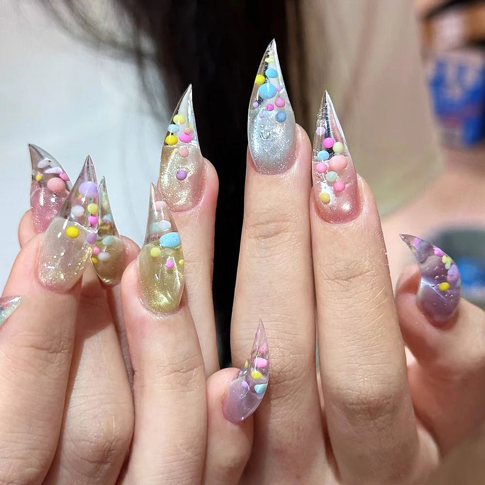 10PCS Handmade Cat Claw Press On Nails Y2K Long  Dragon Shape Claw False Nails Tips Acrylic Fake Nail With Glue Nail Sticker