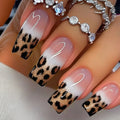 24Pcs Leopard Print Design False Nails for Women Mid-length Ballet Fake Nail Reusable French Manicure Tips Nails Set Press On