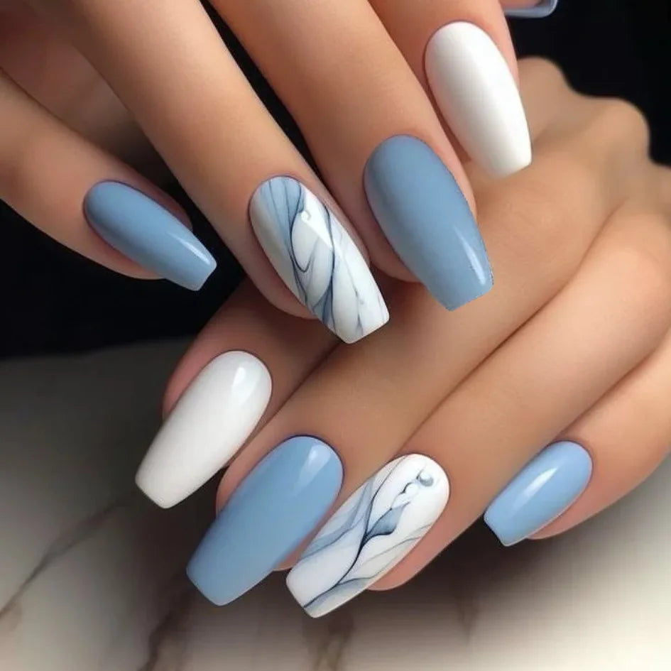 24Pcs Leopard Print Design False Nails for Women Mid-length Ballet Fake Nail Reusable French Manicure Tips Nails Set Press On